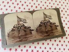 Antique Stereoview Photo Patriotic USA Flag Card Old Glory Oregon Stereoscopic picture
