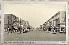 Main Street Looking South Clinton Indiana Cars 1938 Silver Border Postcard 3787 picture