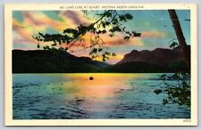 Postcard Lake Lure at Sunset Western North Carolina Linen picture
