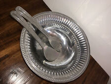 Vintage Wilton Armetale Pewter Serving Large Salad Bowl With Spoon and Fork picture
