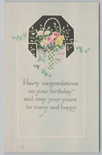 Greetings~A Hearty Congratulations~Pink Yellow & White Flowers~1924~Gibson PC picture