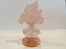 Antique Art Deco Czech Perfume Bottle Intaglio Flowers Pink Bottom Top Frosted picture