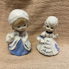 2 Vintage Hand Painted Porcelain Figures Girl With Basket Girl With Bells 4” picture