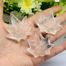3pc Natural mixed Crystal Quartz Random hand Carved Maple leaf Reiki Healing picture