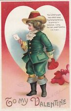 Clapsaddle Valentine's Day Postcard Boy with Hearts and Letter Series 605 picture