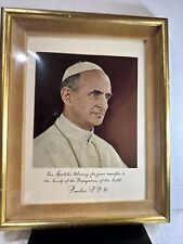Vintage Pope Paul VI Offset Lithograph Framed With  Personal Blessings Card picture