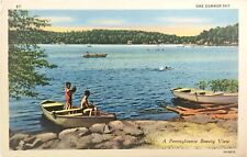 Postcard PA One Summer Day A Pennsylvania Beauty View Lake Kids Boats Scenic picture