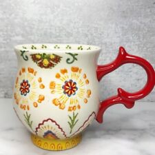 Anthropologie Dutch Wax Hand Painted Bohemian Ornate Floral 12oz Ceramic Mug picture