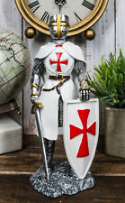 White Cloak Medieval Crusader Swordsman With Shield Of Faith Knight Figurine picture
