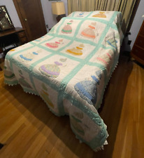 Vtg Handmade QUEEN/FULL Quilt SOUTHERN BELLE (SUNBONNET) COLONIAL LADY - *READ picture