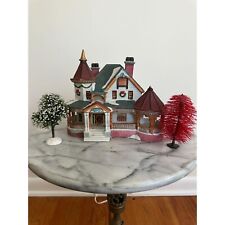 Vintage 1993 Lemax Porcelain Lighted House with Wrap-around porch & 2 trees picture