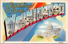 Large Letter Greetings from Washington DC - 1946 Posted Linen Postcard picture