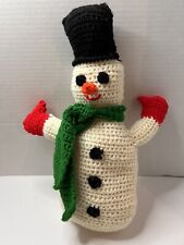 Vintage Handmade Crochet Knit Mr. Snowman 16” Tall with Carrot Nose And Scarf picture