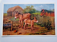 Vintage Salmon Postcard, Farm yard Scene by E. Hunt, Donkeys & Pony picture
