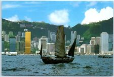 Postcard - A chinese junk sailing at the magnificent Victoria Harbour - China picture
