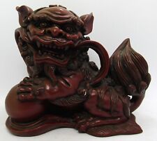 Vintage Large Brown-Crimson Heavy Resin Foo Dog Palace Lion with Ball picture