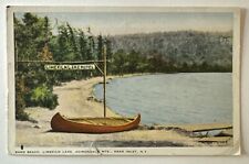 Vintage Postcard, Limekiln Lake Hotel Sign & Canoe on Sand Beach Adirondacks NY picture