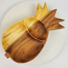 Vintage Pineapple Monkeypod Serving Bowl 14x8 Inch Two Sections picture