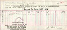 1924 ORIGINAL RECEIPT Antique Tax Document Lisbon OH E. Palestine Ephemera 3880 picture