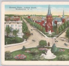 Thomas Circle Looking North Wash, DC 1930 Vintage White Border Postcard Unposted picture