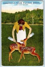 Canton Minnesota MN Postcard Greetings Dear Deer Exterior c1940 Vintage Antique picture