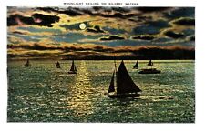 Moonlight Sailing on Silvery Waters Postcard picture