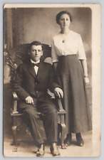 RPPC Young Couple Studio Portrait Mabel and Roy Posted 1913 Real Photo Postcard picture