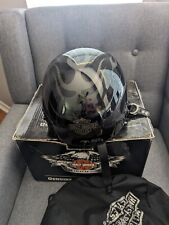 Harley Davidson half helmet Men XL Black with Skull & Ghost flames picture