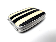 Vintage French Art Deco Striped Metal Pill Container picture