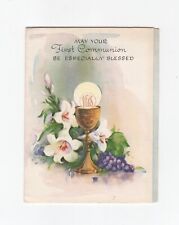 Vintage Gibson Greeting  First Communion Card  Flowers Chalice  Host picture