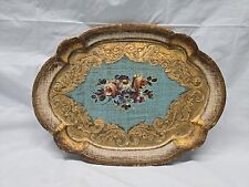 Vintage Italian Florentine Tray Gold Gilt Handpainted Floral Small picture