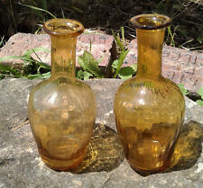 Vintage Pair 2 Decorative Fluted Ribbed Amber Bottles or Vases   picture