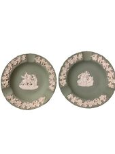 Wedgwood Jasperware Neoclassical Green Set Of 2 Ashtrays Trinket Dish picture