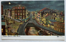 c 1900s NY Postcard New York City NYC Cooper Square Night View elevated RR train picture