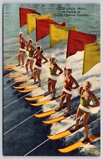 Cypress Gardens Florida Aqua Skiers On Parade Scenic Water Sports Linen Postcard picture