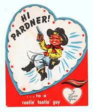 COWGIRL WITH SIX SHOOTER GUN /VTG UNUSED CANDY LOLLIPOP OR SUCKER VALENTINE CARD picture