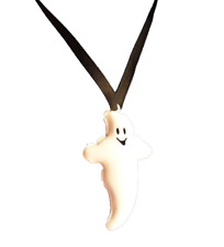 Hallmark NECKLACE Halloween Vintage GHOST White ENAMEL Jingle Holiday picture