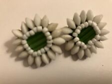 VINTAGE estate white flower effect clip on   earrings picture