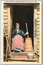 Churning, A Mountain Woman At One of Her Chores - Postcard picture