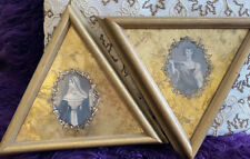 Pair Antique Italian Fashion Lithograph Hand Painting Marble Gilt Triangle Frame picture