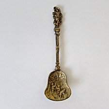 Vintage Ornate Embossed Brass Stirring Spoon, Apple Orchard Scene, Made in Italy picture