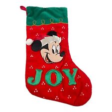 Mickey Mouse Christmas Stocking JOY Puffy Pom Pom Appliqued 15” Vintage picture