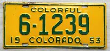 1953 Colorado License Plate -  Nice Original Paint Condition picture