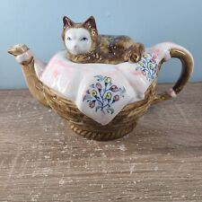 Calico Cat and Flowers Andrea by Sadek Teapot Thailand Cute Sweet Adorable Kitty picture