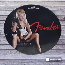 RARE FENDER GUITARS PINUP GIRL STYLE PORCELAIN GAS & OIL CLUB PLATE MANCAVE SIGN picture