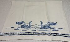 Antique Large Show Towel, Cotton, Waffle Weave, Swan Embroidery, White, Blue picture