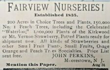 Moorestown New Jersey Vintage Print Ad JOHN PERKINS Fairview Nurseries 1881 picture