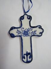 New Kurt Adler Delft Blue Porcelain Cross Ornament J7314  picture