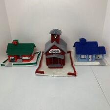 3 Vintage Handmade Plastic Canvas Needlepoint Christmas Village School Houses picture