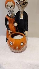 Yankee Candle Bones Gothic Farmer Couple Halloween Candleholder Pitchfork picture